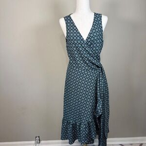 Tory Burch Black Batik Medallion Ruffle Sleeveless Wrap Dress Size 10